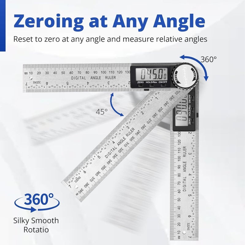 Kirphealy مقياس الزاوية الرقمي، 7 بوصة 200 مم أداة قياس احترافية، الجيل الثالث من مسطرة الزاوية القابلة للتعديل، عرض سريع لأعمال النجارة والبناء (فولاذ مقاوم للصدأ) - Image 3